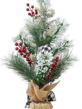 Glitzhome 21" Flocked Pine Berry Tabletop Holiday Tree